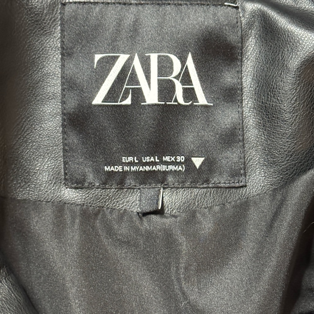 ZARA BLACK FAUX LEATHER MOTO BIKER JACKET BELTED ZIP COAT SIZE LARGE **NWOT** - Picture 11 of 13